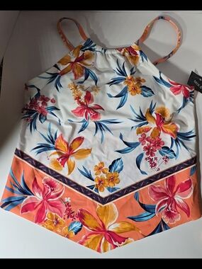 Anna White Swim Tankini with Pink, Orange & Blue Floral Print